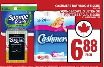 Food Basics CASHMERE BATHROOM TISSUE SPONGE TOWELS ULTRA OR SCOTTIES FACIAL TISSUE offer