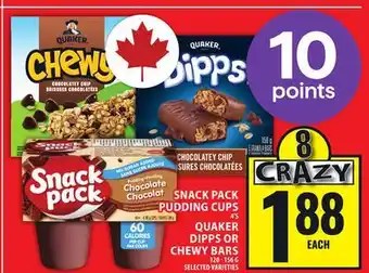 Food Basics SNACK PACK PUDDING CUPS OR QUAKER DIPPS OR CHEWY BARS offer