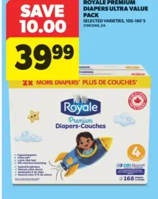 Real Canadian Superstore ROYALE PREMIUM DIAPERS ULTRA VALUE PACK, 106-180' S offer