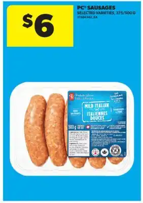 Real Canadian Superstore PC SAUSAGES, 375/500 G offer