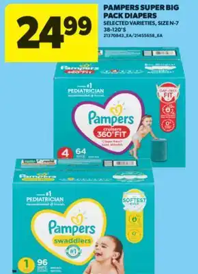 Real Canadian Superstore PAMPERS SUPER BIG PACK DIAPERS, SIZE N-7 38-120'S offer