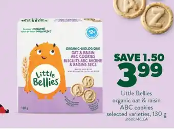 Real Canadian Superstore LITTLE BELLIES ORGANIC OAT & RAISIN ABC COOKIES, 130 G offer