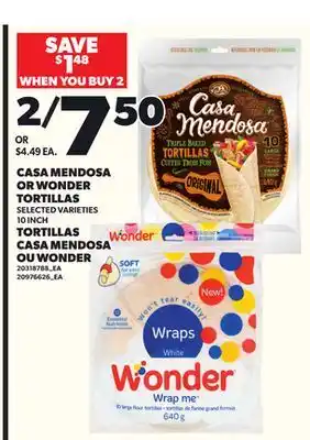 Independent Grocer CASA MENDOSA OR WONDER TORTILLAS, 10 INCH offer