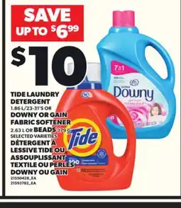 Independent Grocer TIDE LAUNDRY DETERGENT, 1.86 L/23-31'S DOWNY OR GAIN FABRIC SOFTENER, 2.63 L OR BEADS, 379 G offer