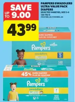 Real Canadian Superstore PAMPERS SWADDLERS ULTRA VALUE PACK DIAPERS, 120-192' S offer