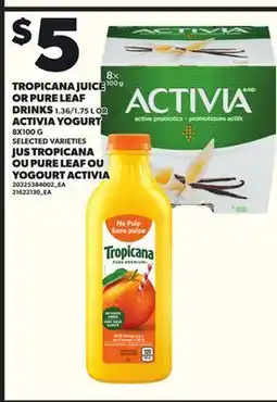 Independent Grocer TROPICANA JUICE OR PURE LEAF DRINKS DRINKS 1.36/1.75 OR ACTIVIA YOGURT 8X100 G offer