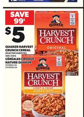 Independent Grocer QUAKER HARVEST CRUNCH CEREAL, 400-510 G offer