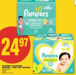 No Frills PAMPERS SWADDLERS, CRUISERS or BABY-DRY DIAPERS, 38-120's offer