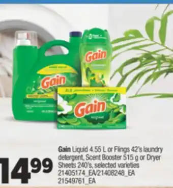 Real Canadian Superstore GAIN LIQUID 4.55 L OR FLINGS 42'S LAUNDRY DETERGENT, SCENT BOOSTER 515 G OR DRYER SHEETS 240'S offer