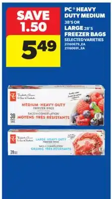 Real Canadian Superstore PC HEAVY DUTY MEDIUM, 38'S OR LARGE, 28'S FREEZER BAGS offer