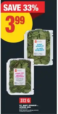 No Frills PC BABY SPINACH or SPRING MIX, 312 G offer