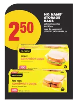 No Frills NO NAME STORAGE BAGS, 80/100's offer