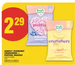 No Frills SIMPLY GOURMET CRUNCHERS or PUFFIES SNACKS, 32 g offer