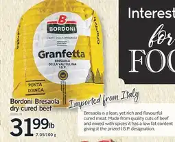 Fortinos BORDONI BRESAOLA DRY CURED BEEF, 7.05/100 G offer