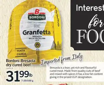 Fortinos BORDONI BRESAOLA DRY CURED BEEF, 7.05/100 G offer