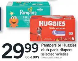 Fortinos PAMPERS OR HUGGIES CLUB PACK DIAPERS, 66-180's offer