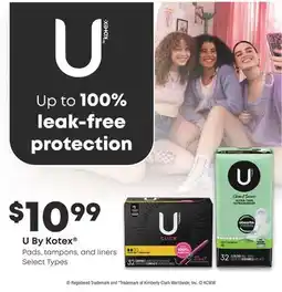 Fortinos U BY KOTEX PADS, TAMPONS, AND LINERS offer