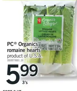 Fortinos PC ORGANICS ROMAINE HEARTS, 3's offer