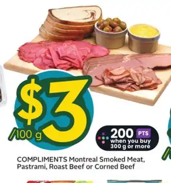 Sobeys COMPLIMENTS Montreal Smoked Meat, Pastrami, Roast Beef or Corned Beef offer