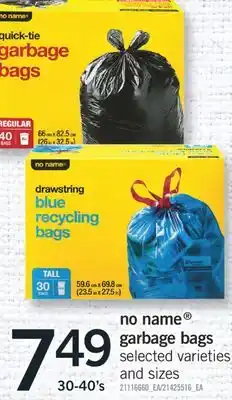 Fortinos NO NAME GARBAGE BAGS, 30-40's offer