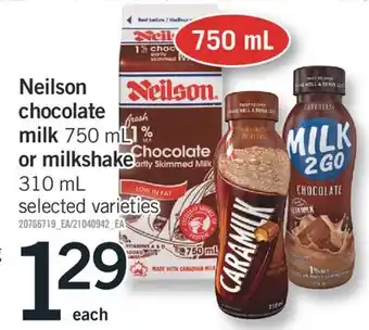 Fortinos NEILSON CHOCOLATE MILK, 750 ML OR MILKSHAKE, 310 ML offer