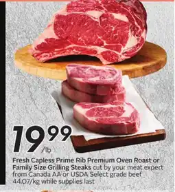 Sobeys Fresh Capless Prime Rib Premium Oven Roast or Family Size Grilling Steaks offer