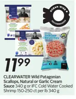 Sobeys CLEARWATER Wild Patagonian Scallops, Natural or Garlic Cream Sauce offer