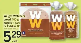 Fortinos WEIGHT WATCHERS BREAD 450 G, BAGELS 6 PACK OR TORTILLAS 8 offer