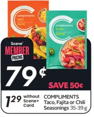 Sobeys COMPLIMENTS Taco, Fajita or Chili Seasonings offer