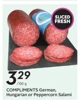 Sobeys COMPLIMENTS German, Hungarian or Peppercorn Salami offer