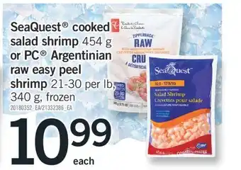 Fortinos SEAQUEST COOKED SALAD SHRIMP, 454 G OR PC ARGENTINIAN RAW EASY PEEL SHRIMP, 21-30 PER LB 340G offer