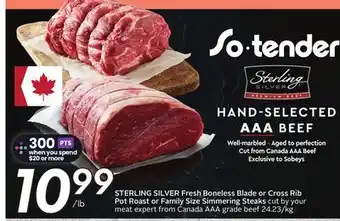 Sobeys STERLING SILVER Fresh Boneless Blade or Cross Rib Pot Roast or Family Size offer