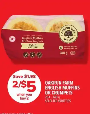 Metro OAKRUN FARM ENGLISH MUFFINS OR CRUMPETS offer