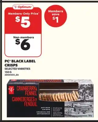 Loblaws PC BLACK LABEL CRISPS, 150G offer