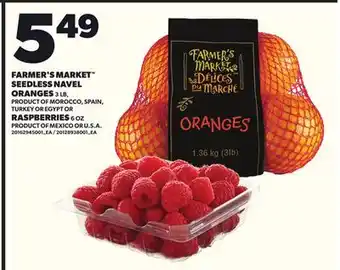 Loblaws FARMER'S MARKET SEEDLESS NAVEL ORANGES, 3 LB OR RASPBERRIES 6 OZ offer