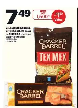 Loblaws CRACKER BARREL CHEESE BARS 400G OR SHREDS 250-320G offer