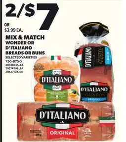 Loblaws WONDER OR D'ITALIANO BREADS OR BUNS, 750-875G offer