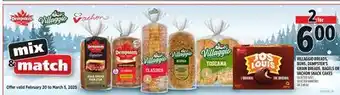 Metro VILLAGGIO BREADS, BUNS, DEMPSTER'S GRAIN BREADS, BAGELS OR VACHON SNACK CAKES offer