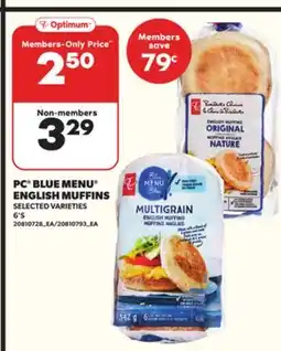 Loblaws PC BLUE MENU ENGLISH MUFFINS, 6's offer