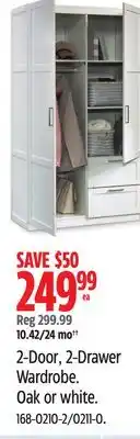 Canadian Tire Sauder 2-Door, 2-Drawer Wardrobe. Oak or white offer