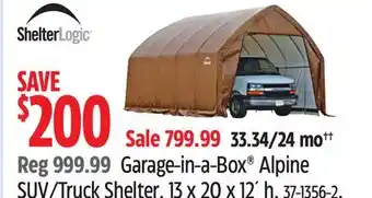 Canadian Tire Shelter Logic Garage-in-a-Box Alpine SUV/Truck Shelter, 13 x 20 x 12´ h offer