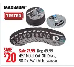 Canadian Tire Maximum 1⁄2˝ Metal Cut-Off Discs, 50-Pk. 3⁄64˝ thick offer