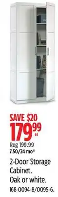 Canadian Tire Sauder 2-Door Storage Cabinet Oak or white offer