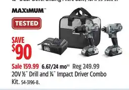 Canadian Tire Maximum 20V 1⁄2˝ Drill and 1⁄4˝ Impact Driver Combo Kit offer