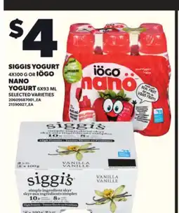 Loblaws SIGGIS YOGURT 4X100G OR IÖGO NANO YOGURT 36X93ML offer