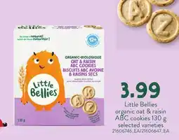 Loblaws LITTLE BELLIES ORGANIC OATS & RAISIN ABC COOKIES,130g offer