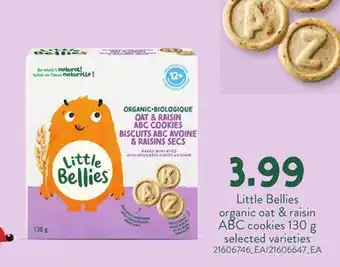 Loblaws LITTLE BELLIES ORGANIC OATS & RAISIN ABC COOKIES,130g offer