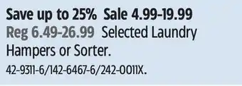 Canadian Tire Selected Laundry Hampers or Sorter offer