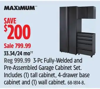 Canadian Tire Maximum 3-Pc Fully-Welded and Pre-Assembled Garage Cabinet Set offer