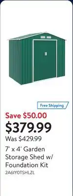 Walmart 7' x 4' Garden Storage Shed w/ Foundation Kit offer